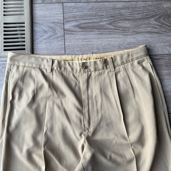 Tommy Bahama Tan Colour Silk Blend Trouser Dress Pants - Picture 2 of 14